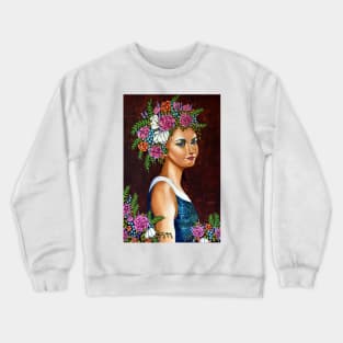 Abundance : portrait of a woman with flowers in her hair Crewneck Sweatshirt